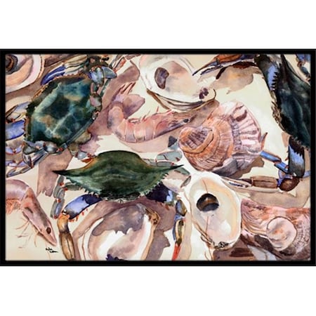 Carolines Treasures Carolines Treasures 8618MAT 18 x 27 in. Crab; Shrimp And Oysters Indoor Or Outdoor Mat 8618MAT